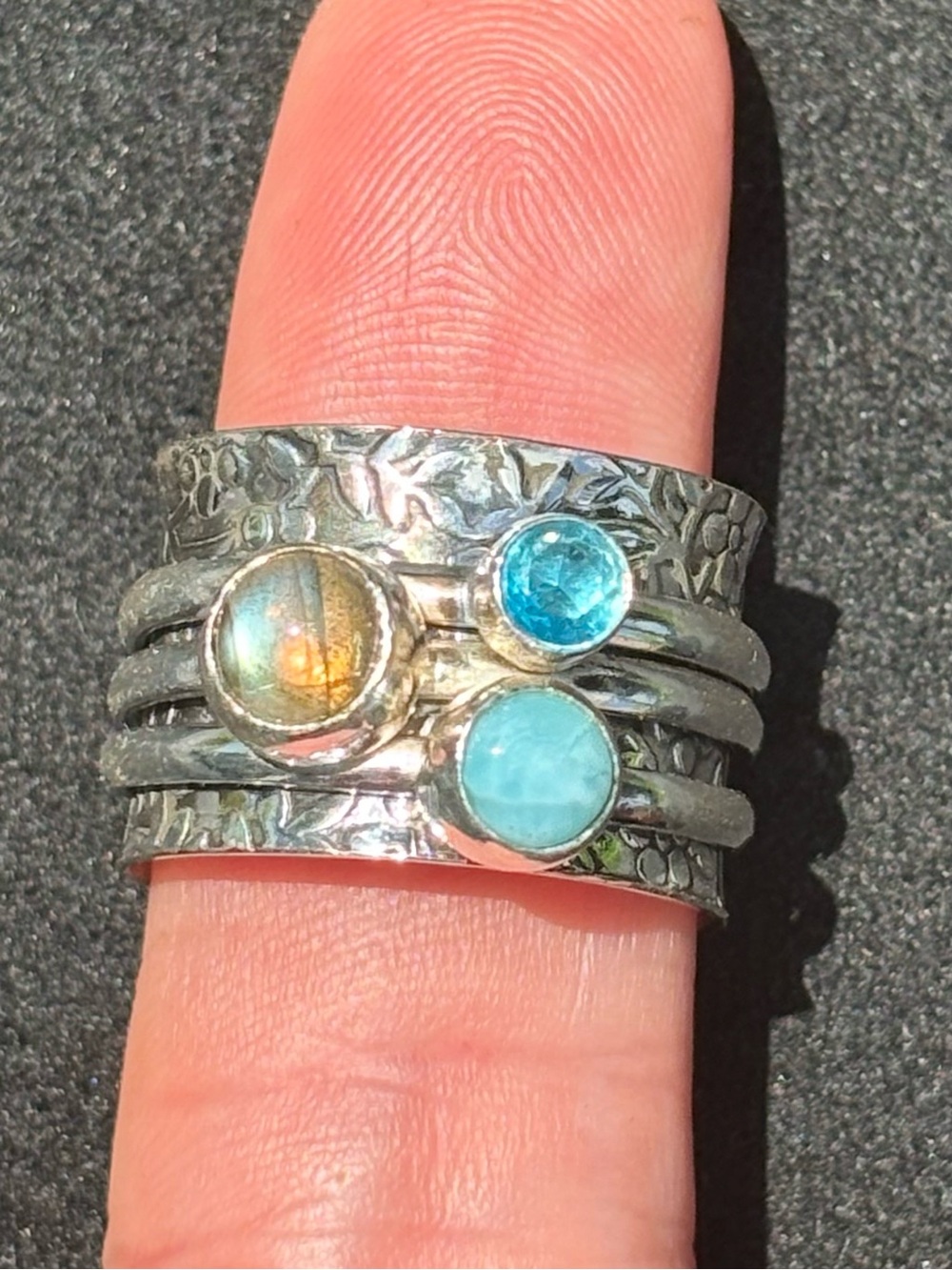Labradorite, Larimar & Blue Spinel 925 Spin / Fidget Ring